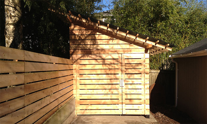 Outdoor shed used as garden shed, wood storage, and shed workshop